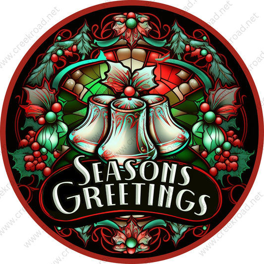 Seasons Greeting Victorian Bells Christmas Holly Wreath Sign-Holiday-Sublimation-Attachment-Decor