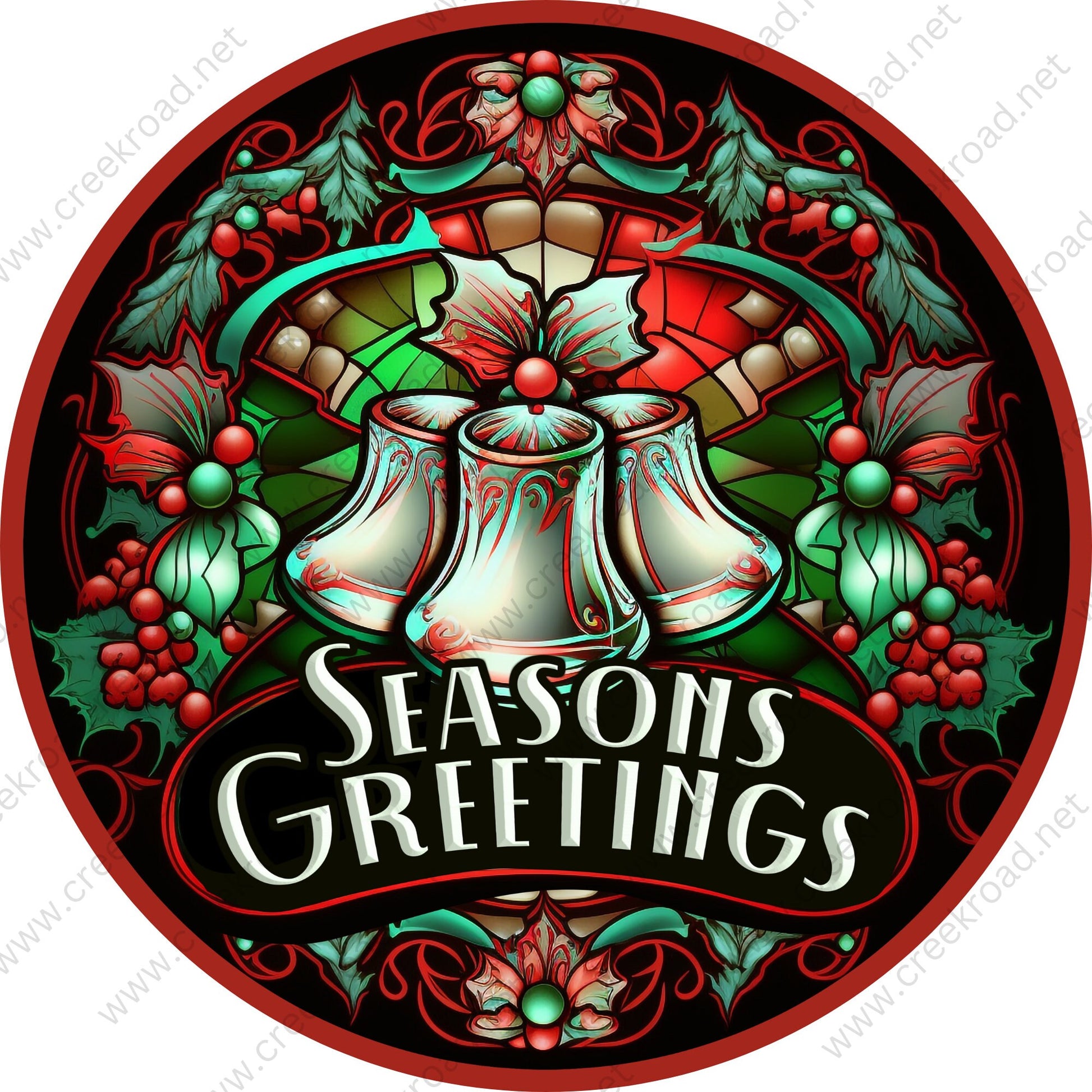 Seasons Greeting Victorian Bells Christmas Holly Wreath Sign-Holiday-Sublimation-Attachment-Decor