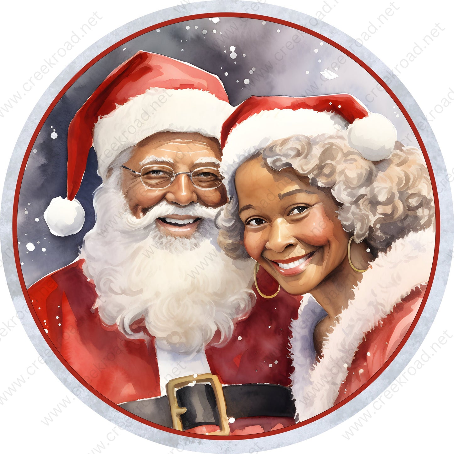 Mr. & Mrs. Santa Claus African American- CHOOSE YOUR BORDER-Wreath Sign-Sublimation-Round-Chistmas-Winter-Decor