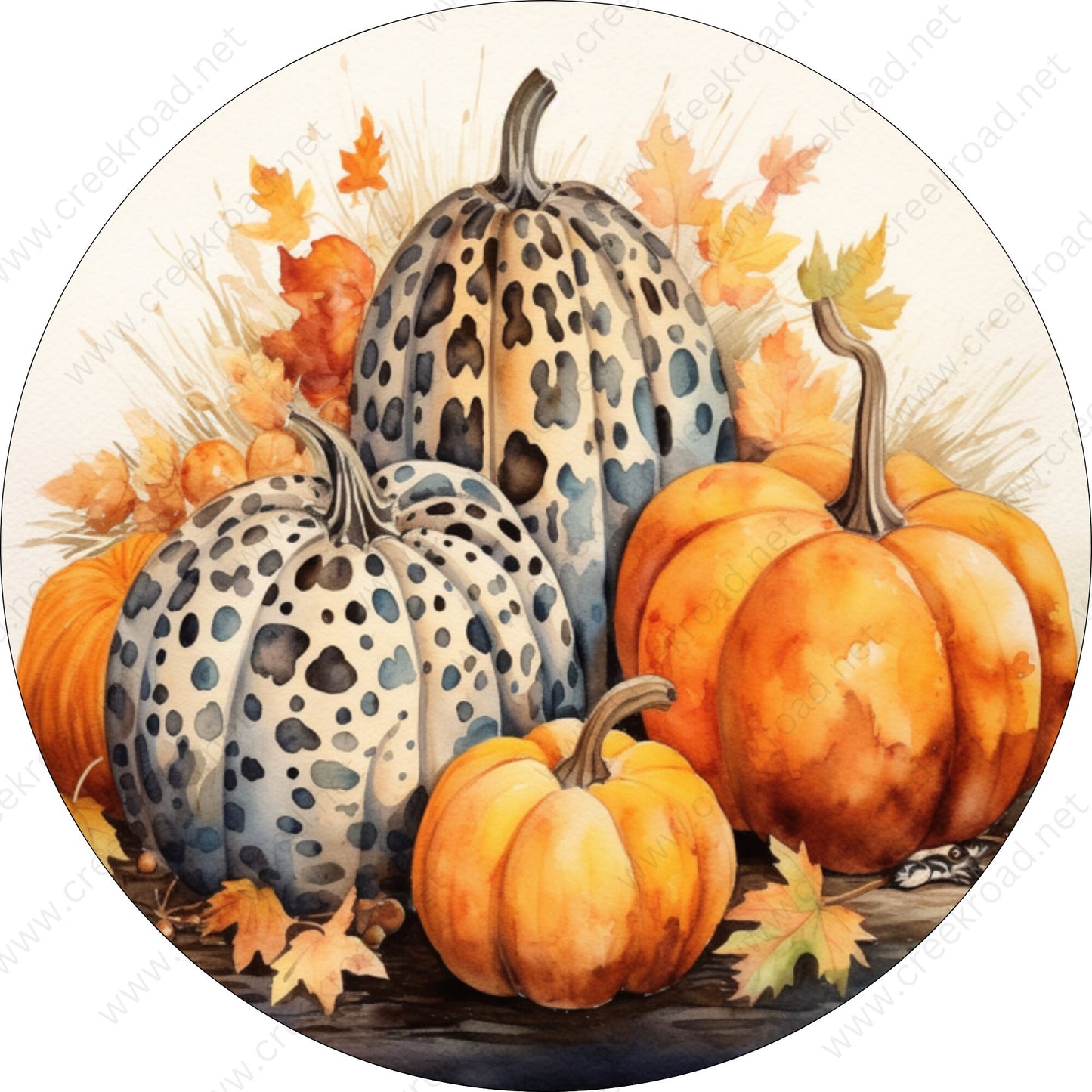 Orange Pumpkins Leopard Print Border Wreath Sign-Choose your Border-Sublimation-Round-Fall-Decor