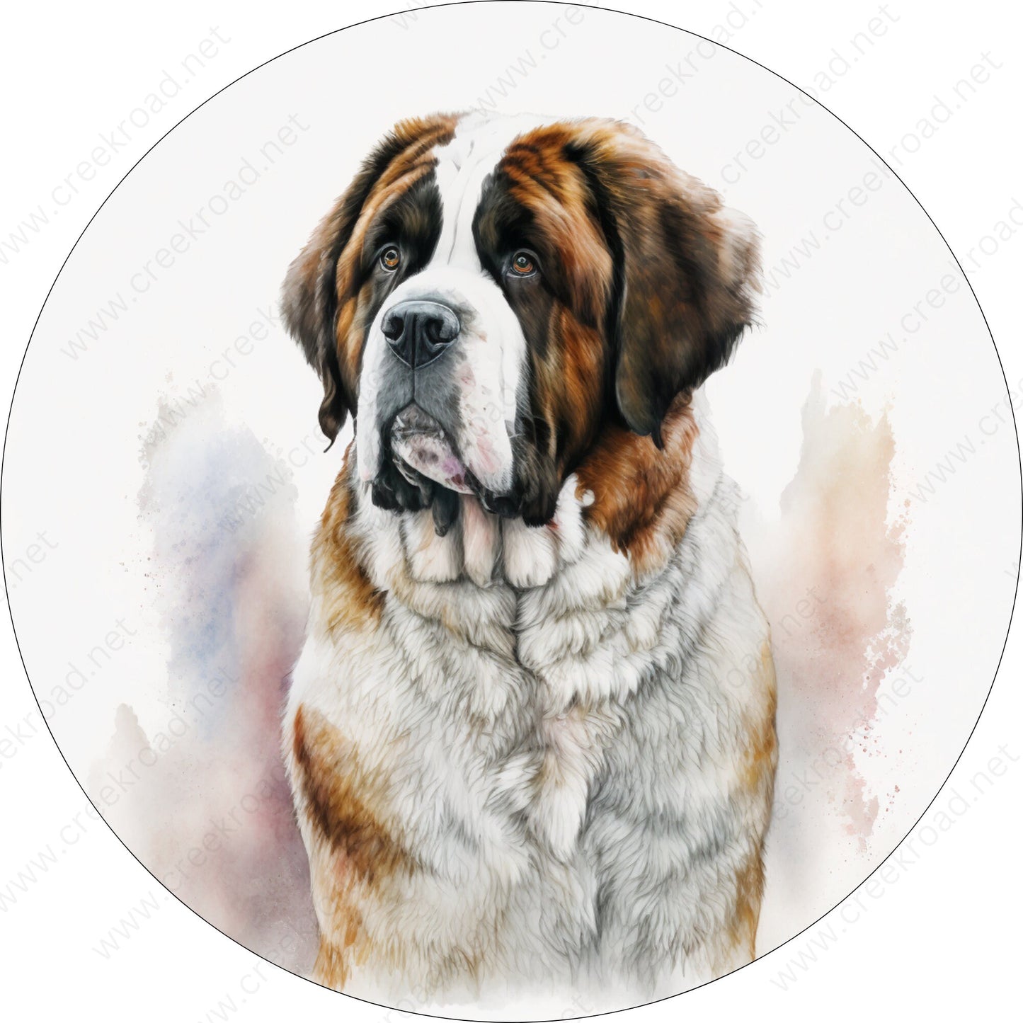 Watercolor St. Bernard White Background Wreath Sign-Round-Pet-Dog-Sublimation-Aluminum-Attachment-Decor