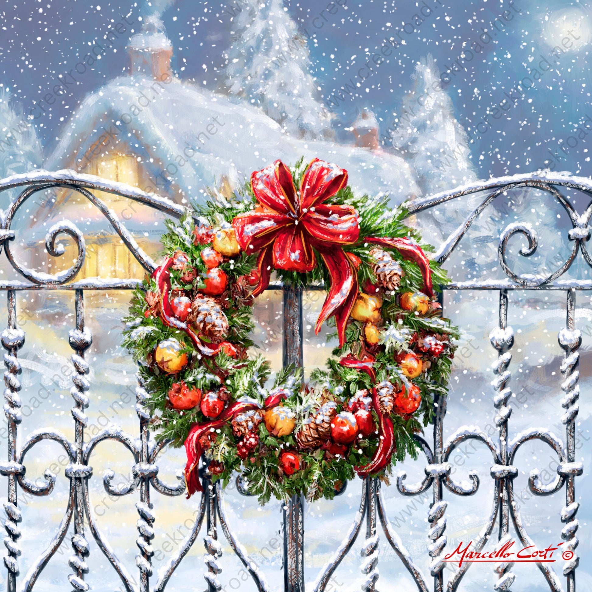 Christmas Wreath on Front Gate Wreath Sign-10"x10" Square-Sublimation-Round-Chistmas-Winter-Decor