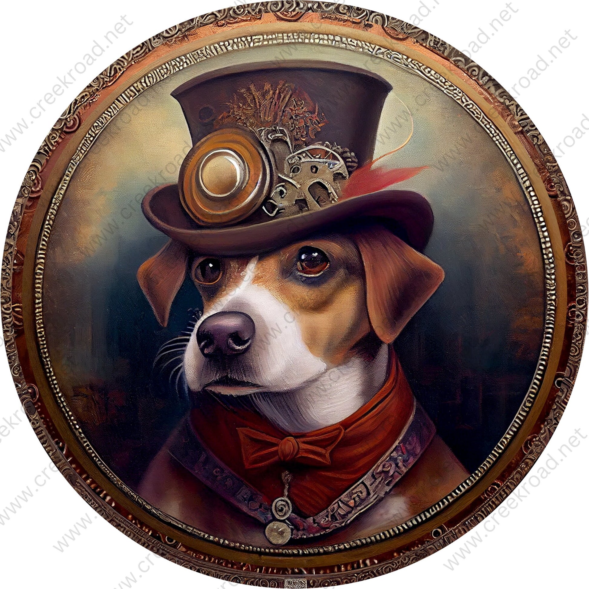 Steampunk Dog 3 Wreath Sign-Round-Pet-Dog-Sublimation-Aluminum-Attachment-Decor