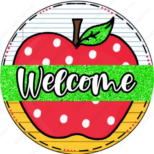 Welcome Apple Teacher Wreath Sign-Round-Sublimation-Decor