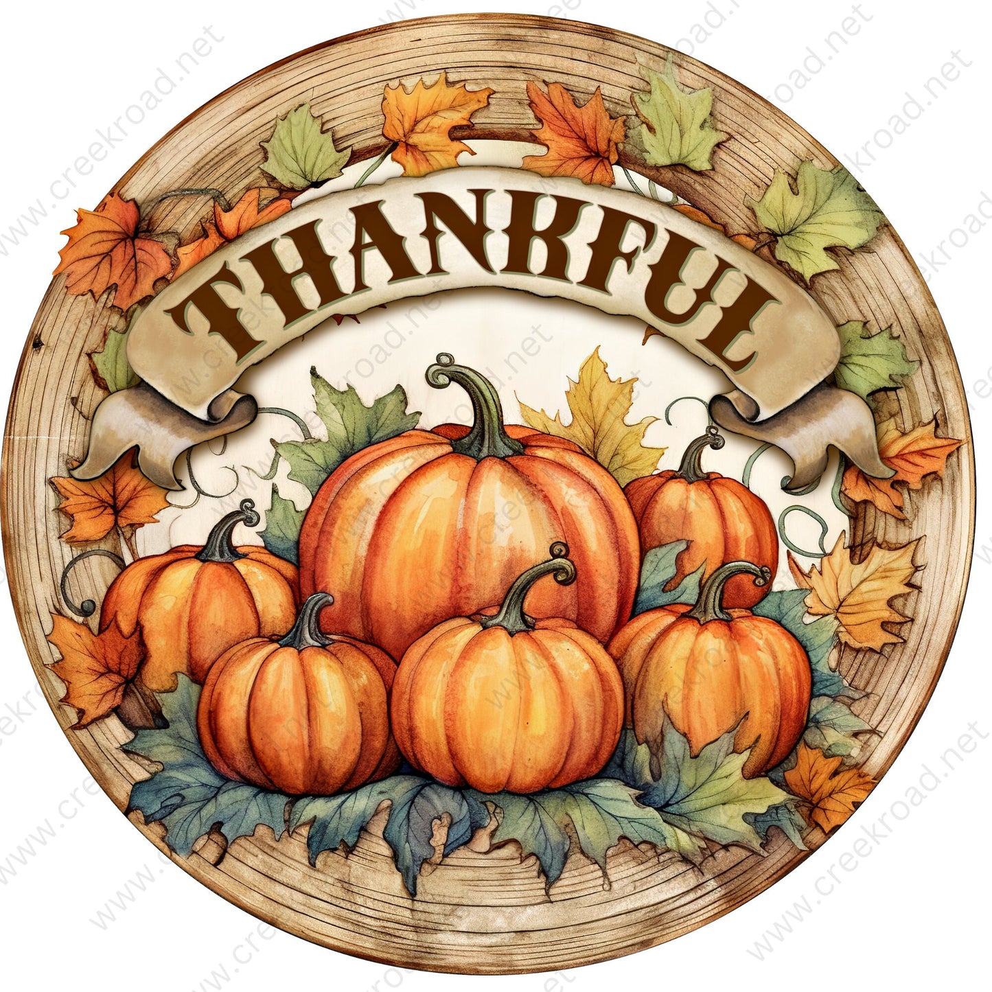 Thankful Fall Pumpkins Wreath Sign-Sublimation-Round-Fall-Autumn-Decor