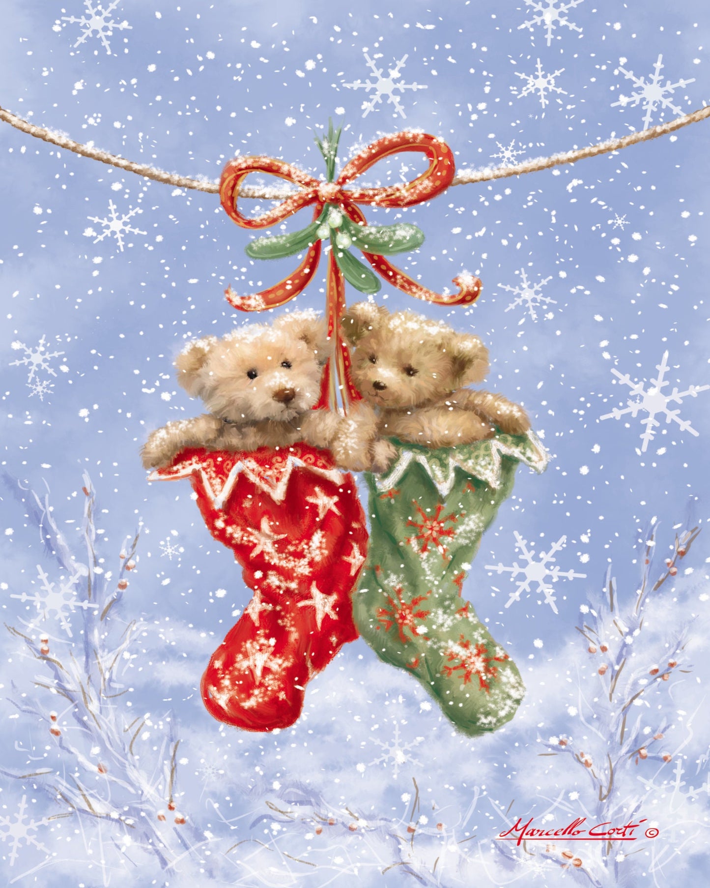 Toy Christmas Bears in Stocking in Snow Wreath Sign 8"x10" Rectangle-Sublimation-Chistmas-Winter-Decor