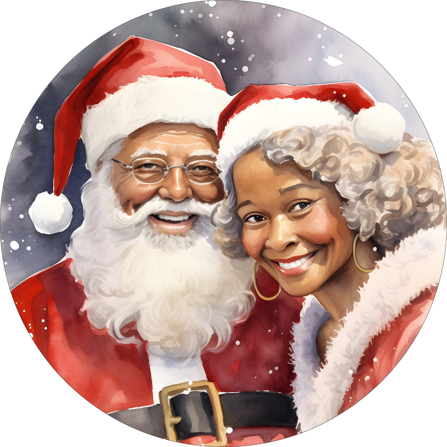 Mr. & Mrs. Santa Claus African American- CHOOSE YOUR BORDER-Wreath Sign-Sublimation-Round-Chistmas-Winter-Decor