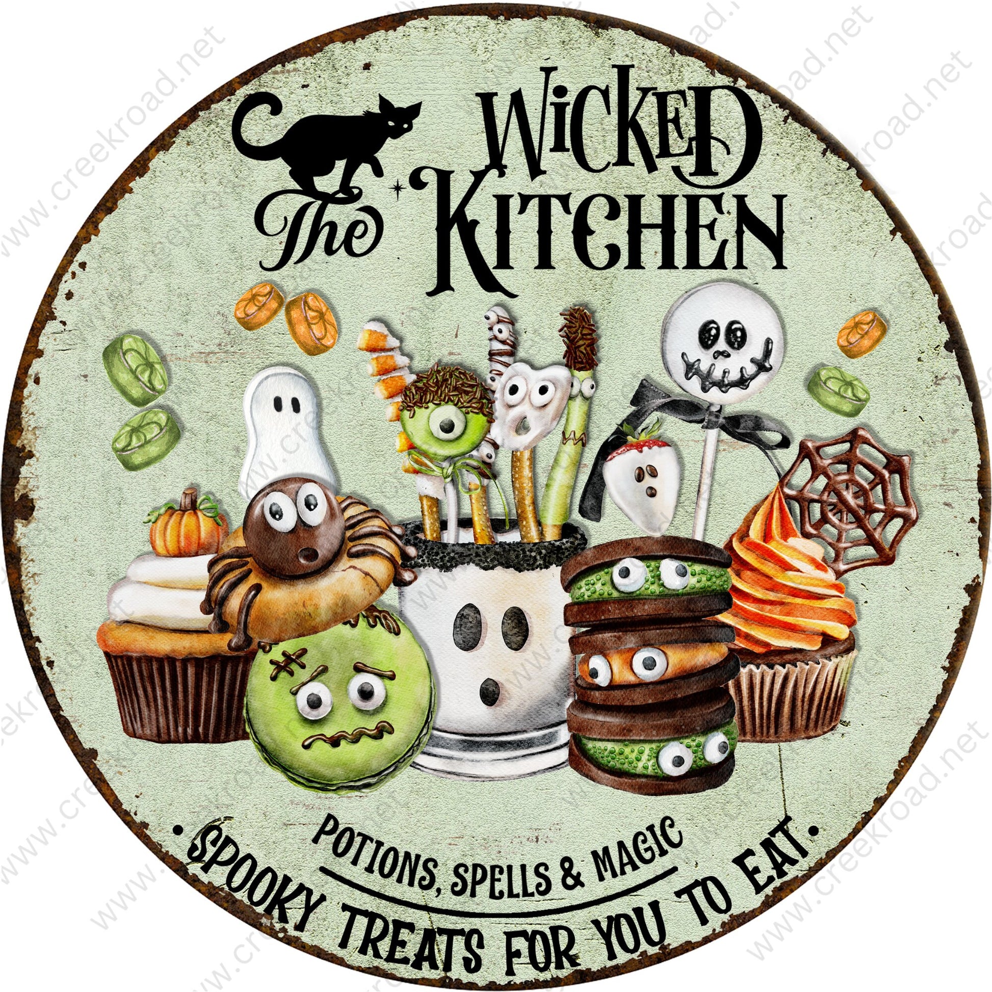 The Wicked Kitchen Spooky Treats Wreath Sign-Halloween-Sublimation-Decor-Creek Road Designs