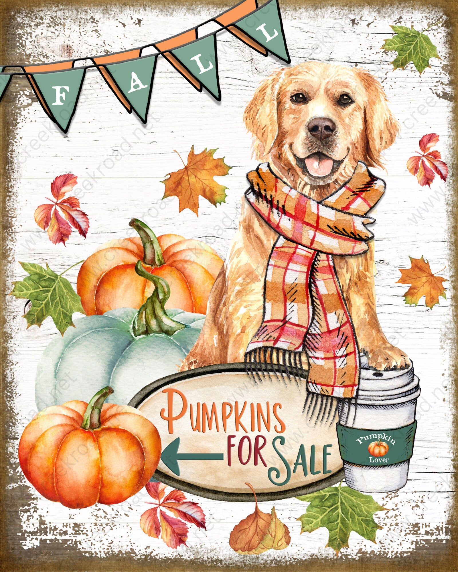 Pumpkins for Sale Fall Dog Faux Rusted Border 8"x10" Wreath Sign-Sublimation-Round-Fall-Autumn-Winter-Decor