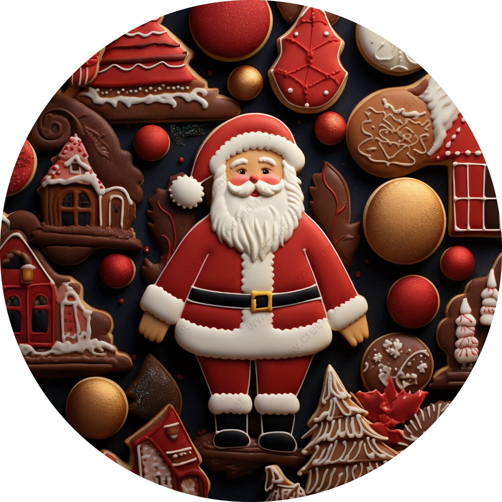 Santa Claus Cookie Wreath Sign-Sublimation-Round-Chistmas-Winter-Decor