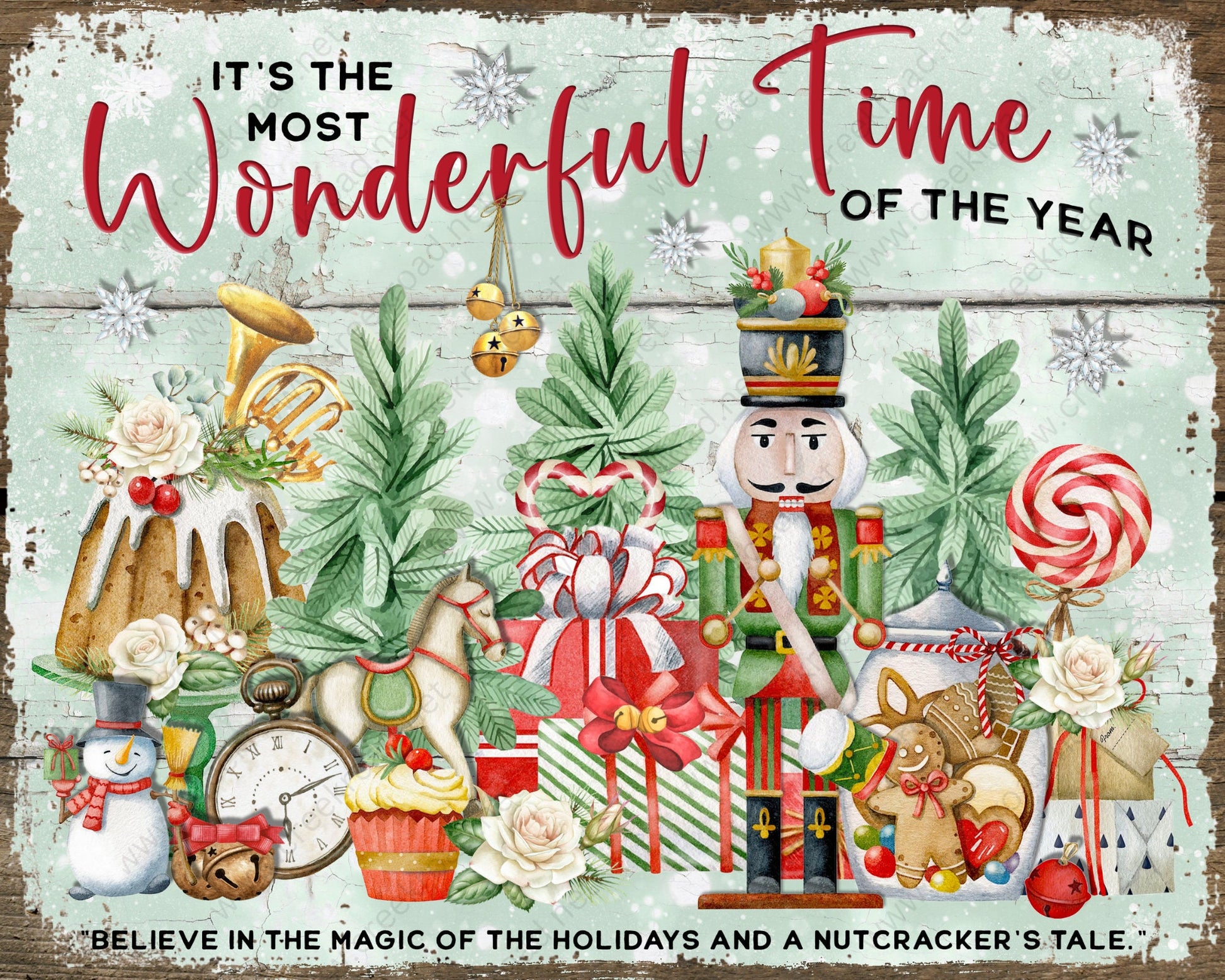 It's The Most Wonderful Time Of The Year Faux Rusted Border Vintage Wreath Sign 8" x 10"-Sublimation-Round-Chistmas-Winter-Decor