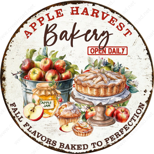 Apple Harvest Bakery Vintage Faux Rusted Border Wreath Sign-Sublimation-Round-Fall-Autumn-Decor