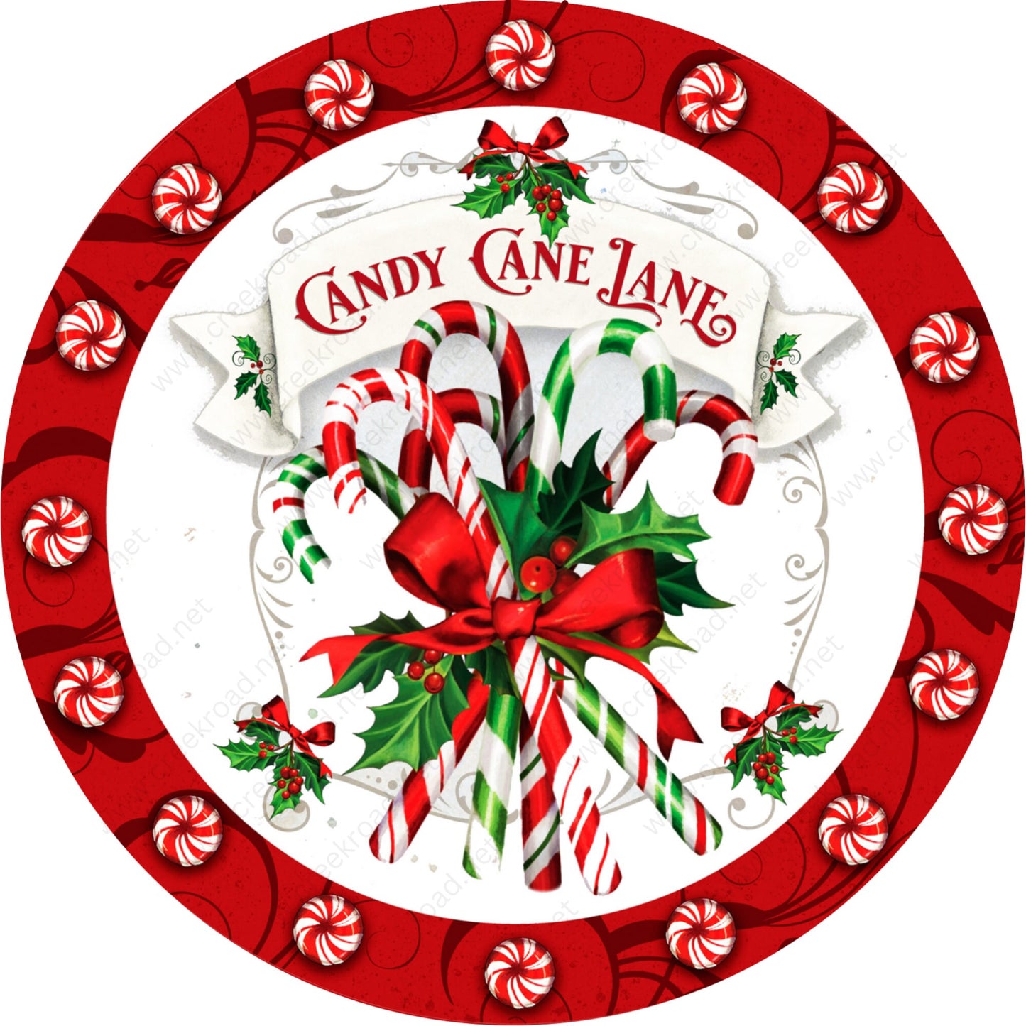 Candy Cane Lane Wreath Sign-Sublimation-Round-Chistmas-Winter-Decor