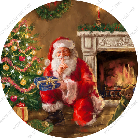 Santa Claus Quietly Leaving Presents Wreath Wreath Sign-Sublimation-Round-Christmas-Decor