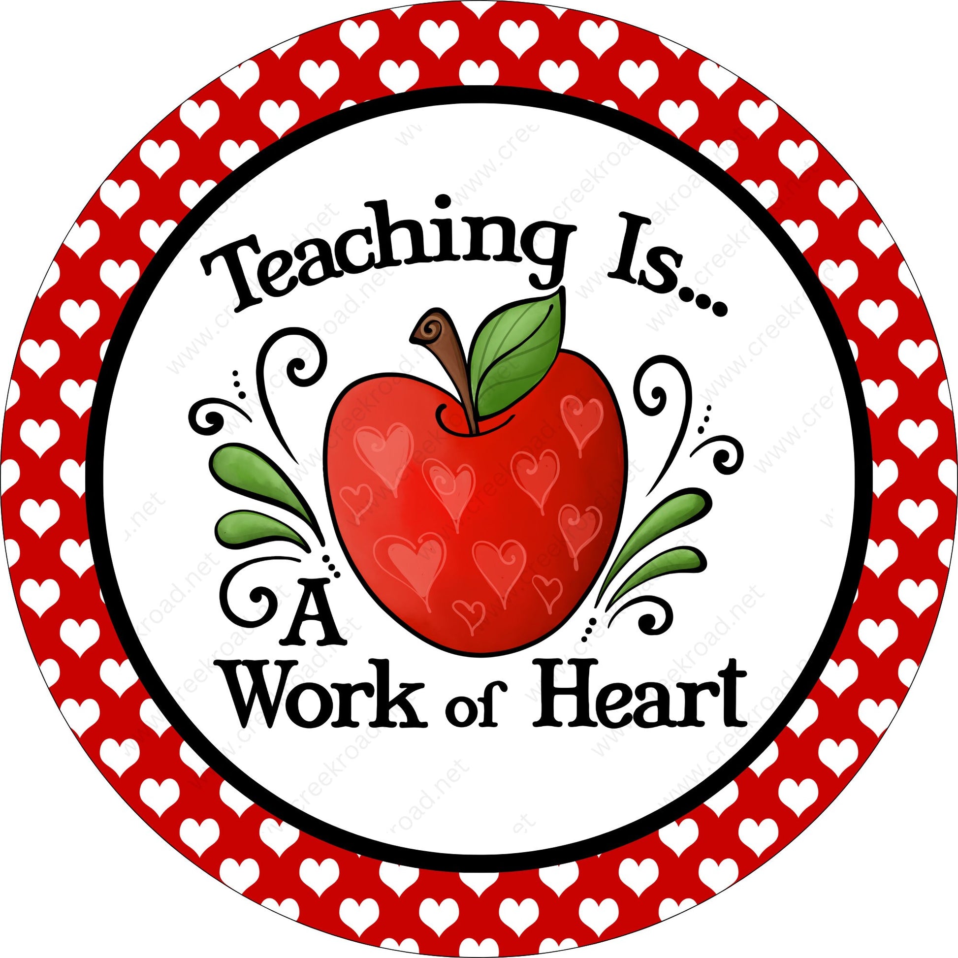 Teaching Is A Work Of Heart Apple Heart Border Wreath Sign-Round-Sublimation-Decor