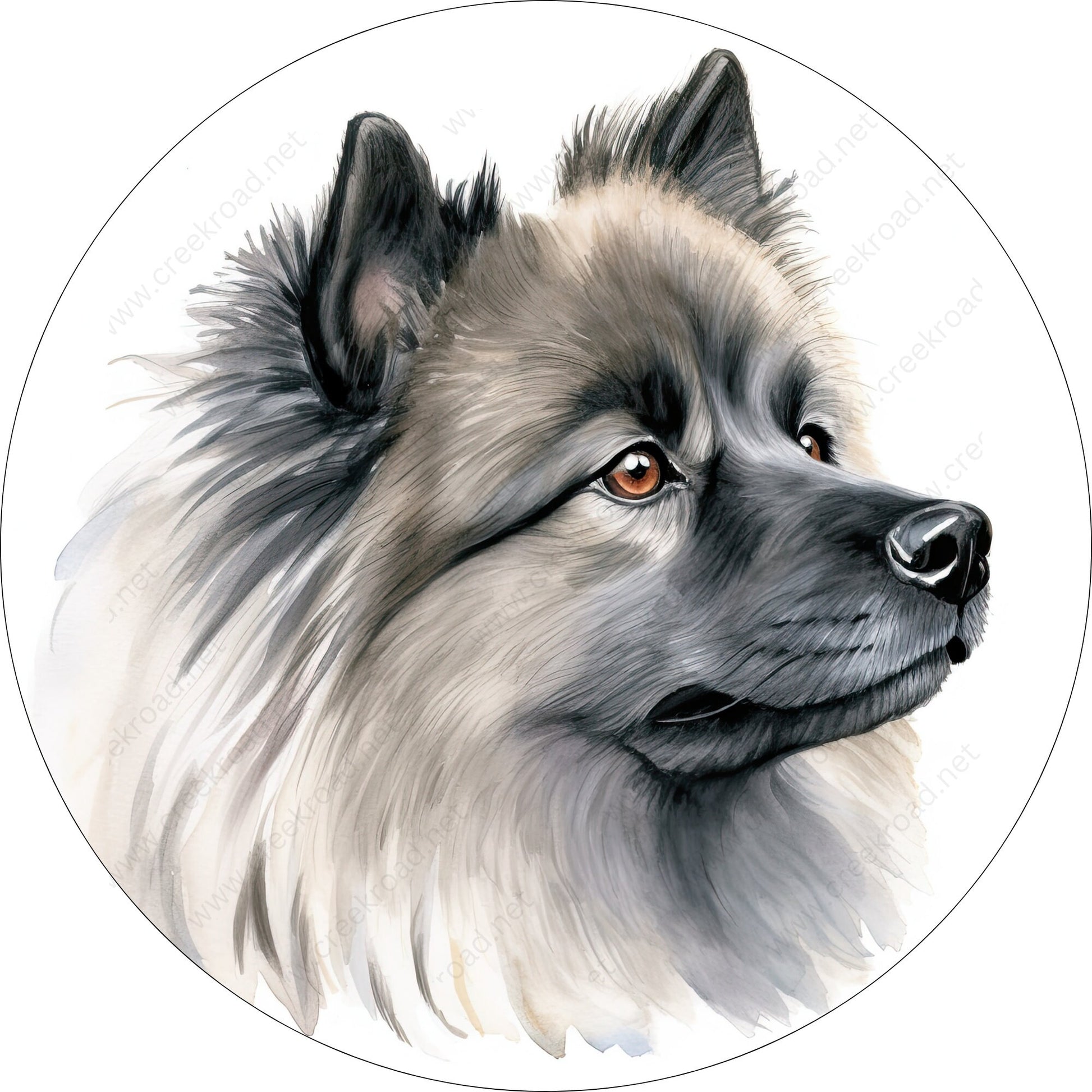 Watercolor Keeshond White Background Wreath Sign-Round-Pet-Dog-Sublimation-Aluminum-Attachment-Decor