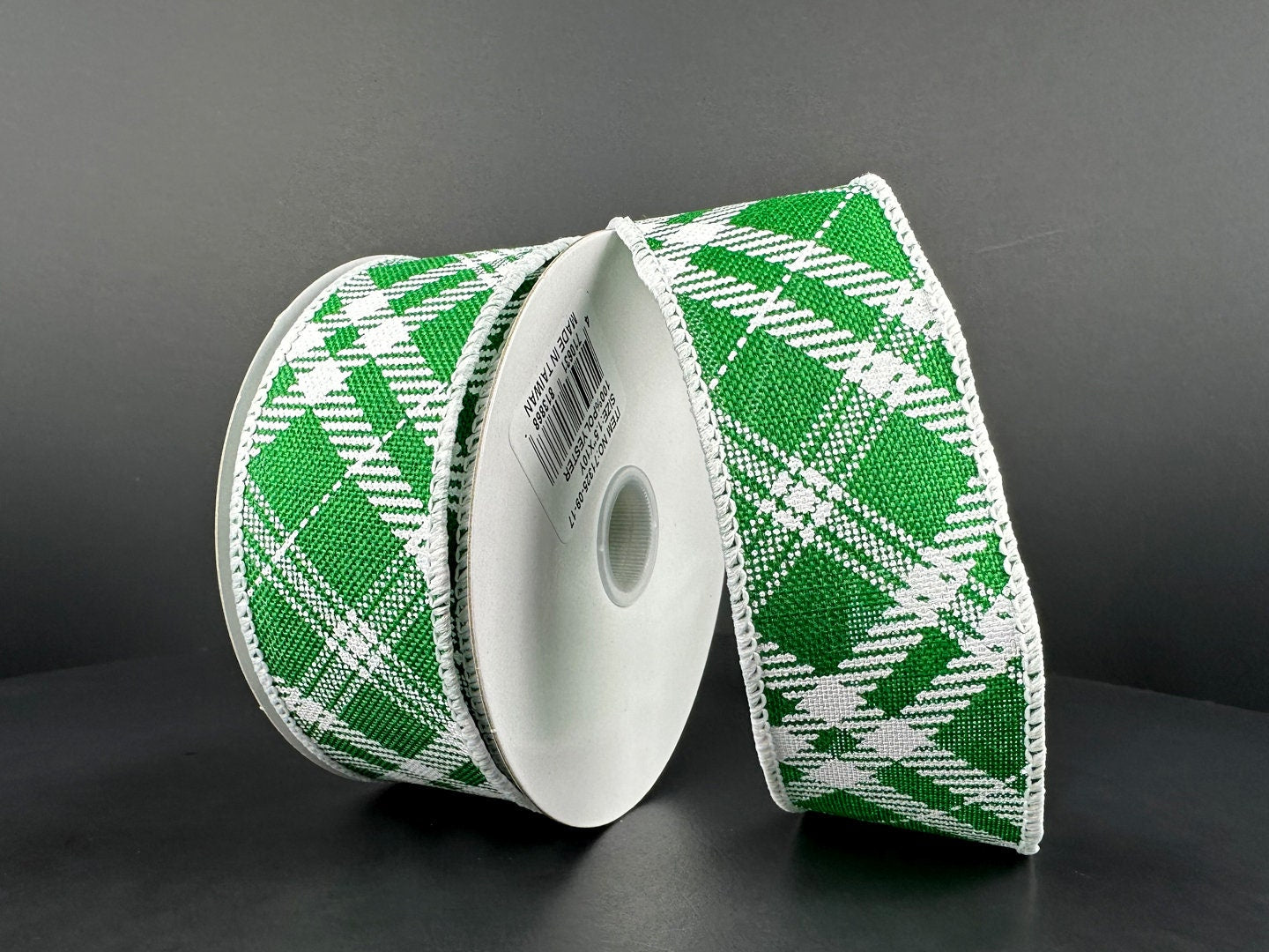 1.5" X 10Yd Wired Ribbon-Green White Line Hazel Diagonal-71325-09-17-Christmas