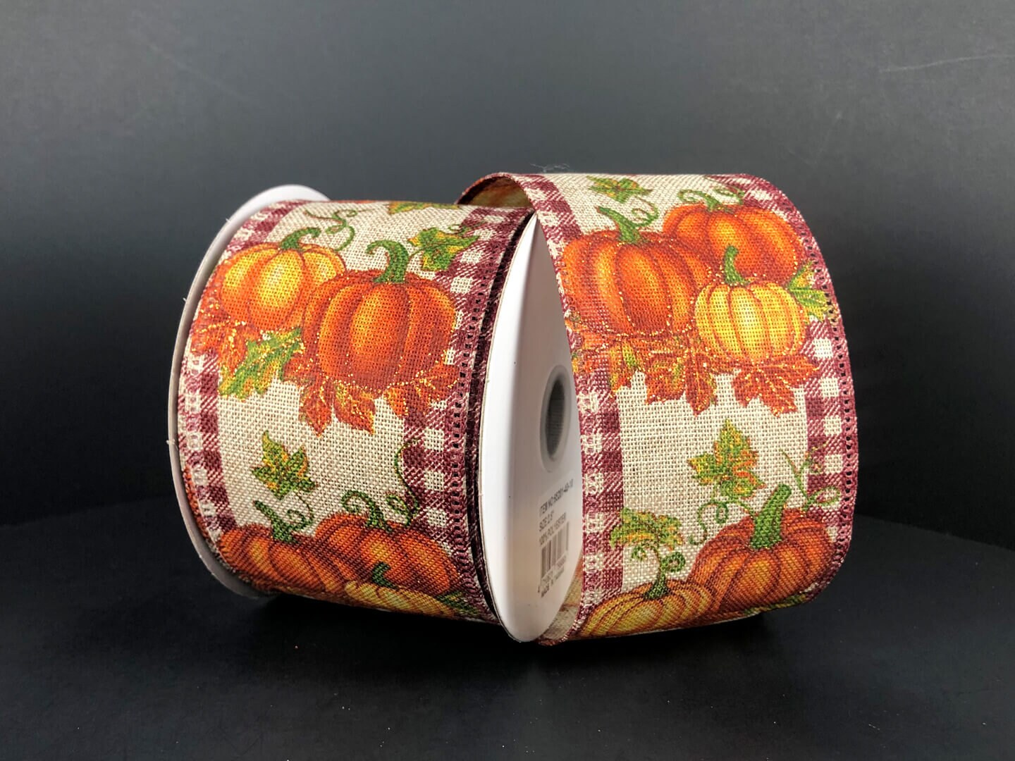 2.5" X 10Yd Wired Ribbon-Gingham Pumpkin Burgundy Natural-65201-40-10-Fall