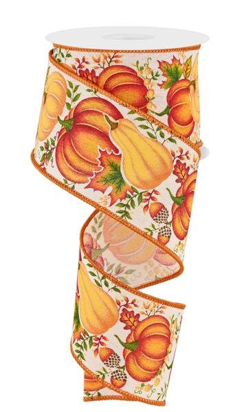 2.5" X 10Yd Wired Ribbon-Pumpkin/Gourd/Leaves-RGE19879E-Fall