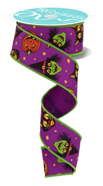 1.5" X 10Yd Wired Ribbon-Vintage Cat/Witch-RGE182723-Halloween/Fall