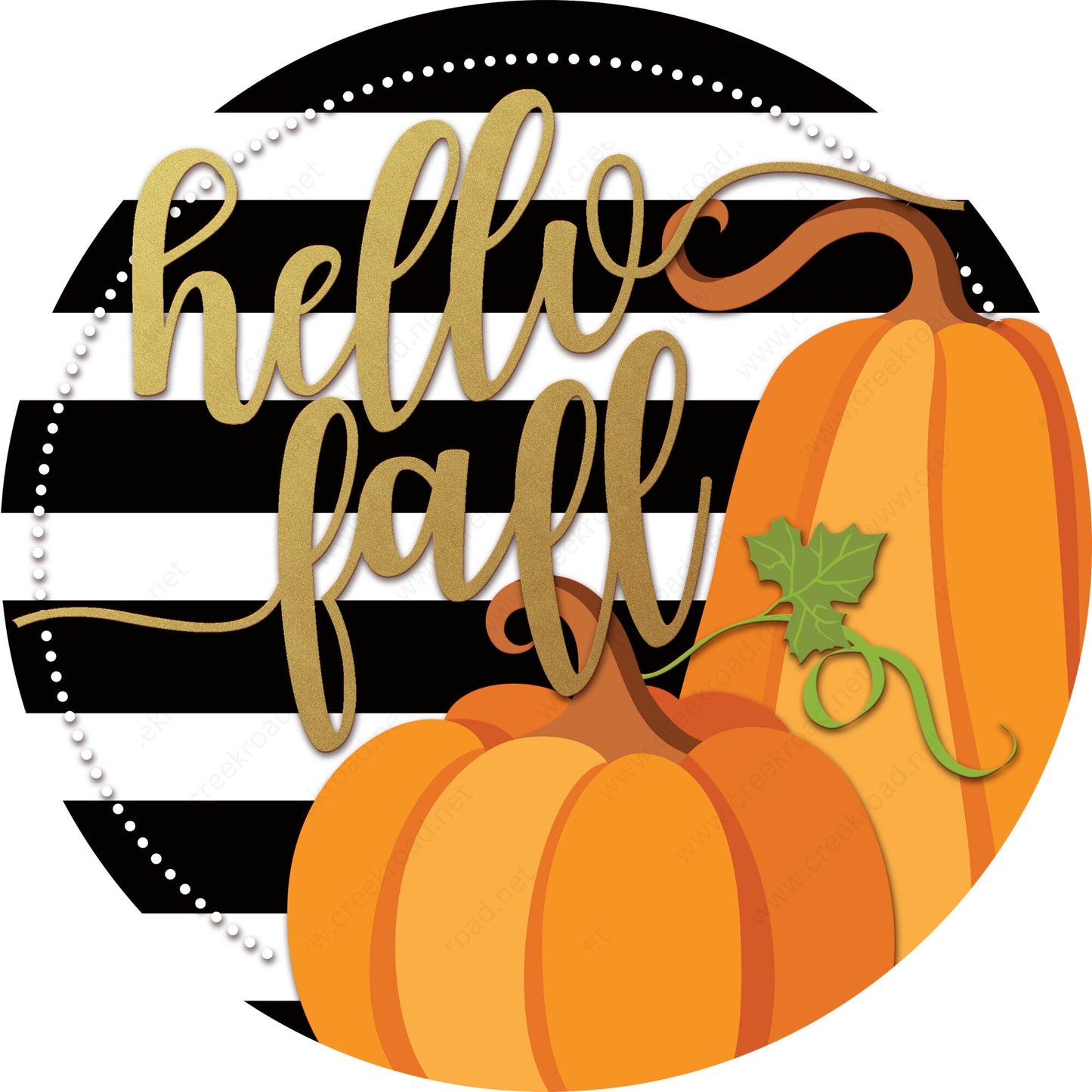 Hello Fall Pumpkins Black White Stripe Background Wreath Sign-Fall-Sublimation-Attachment-Round-Creek Road Designs