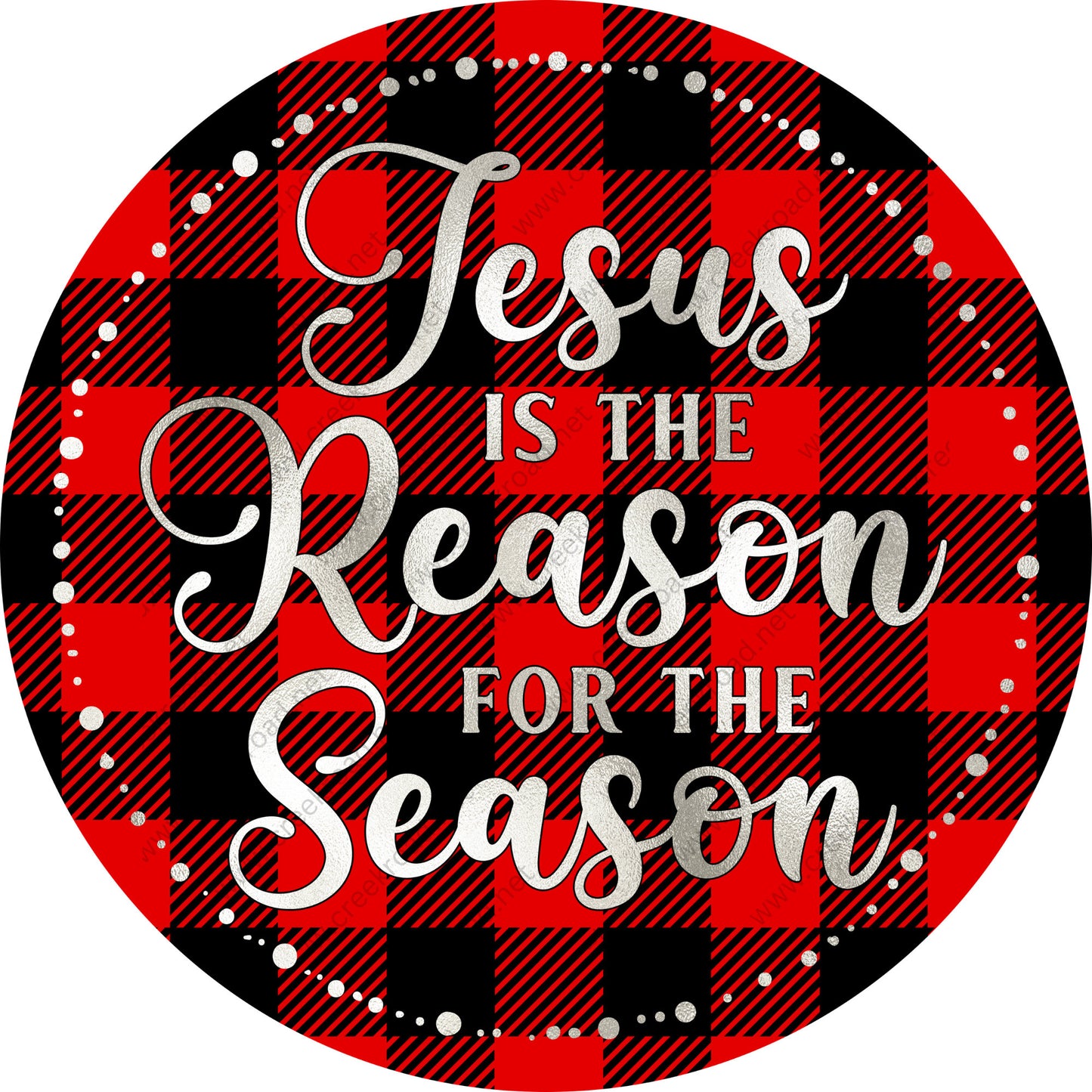 Jesus is the Reason for the Seaon Christmas Red Black Gingham Wreath Sign-Sublimation-Round-Chistmas-Winter-Decor