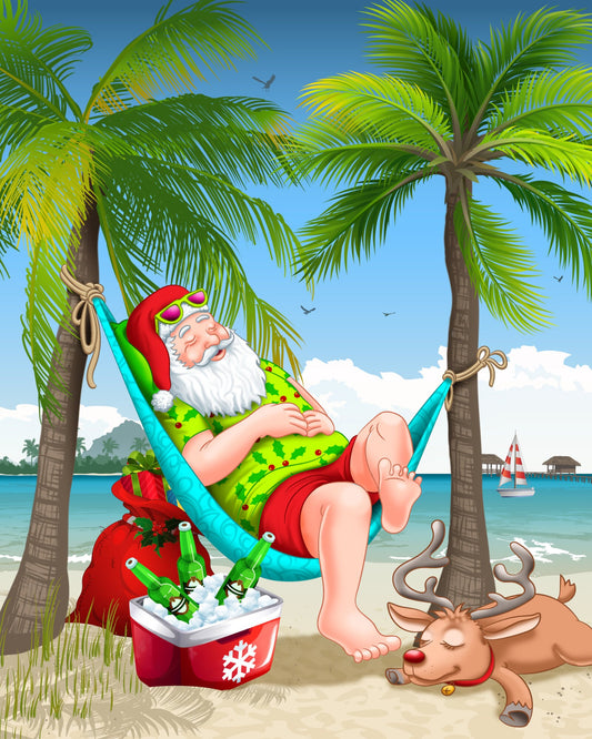 Santa and Rudolph Relaxing at the Beach Wreath Sign 8"x10" Rectangle-Sublimation-Chistmas-Winter-Decor