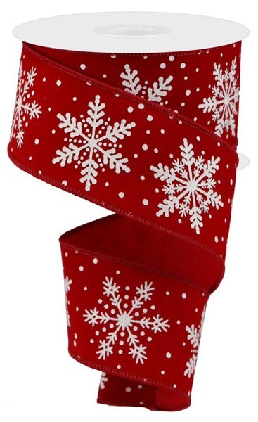 2.5" X 10Yd Wired Ribbon-Glittered Snowflakes On Velvet-RGA193024-Christmas