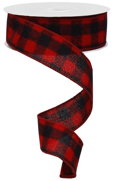 1.5" X 10Yd Wired Ribbon-Fuzzy Flannel Check-RG01027MA-Christmas