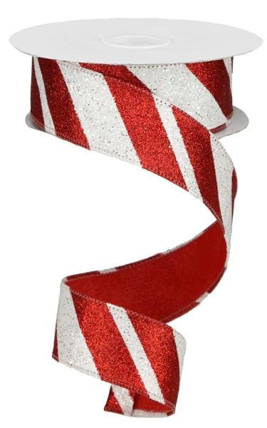 1.5" X 10Yd Wired Ribbon-Giant Diagonal Lines-RGA1297GA-Christmas