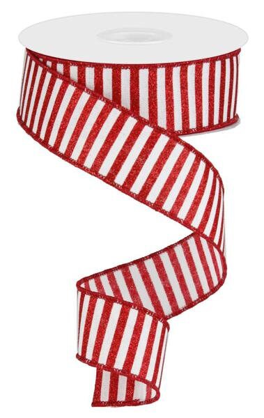 1.5" X 10Yd Wired Ribbon-Glitter Stripe On Royal-RG0168827-Christmas