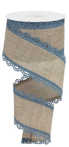 2.5" X 10Yd Wired Ribbon-Faded Denim Scalloped Edge Royal Burlap-RGA1542NT-Fall