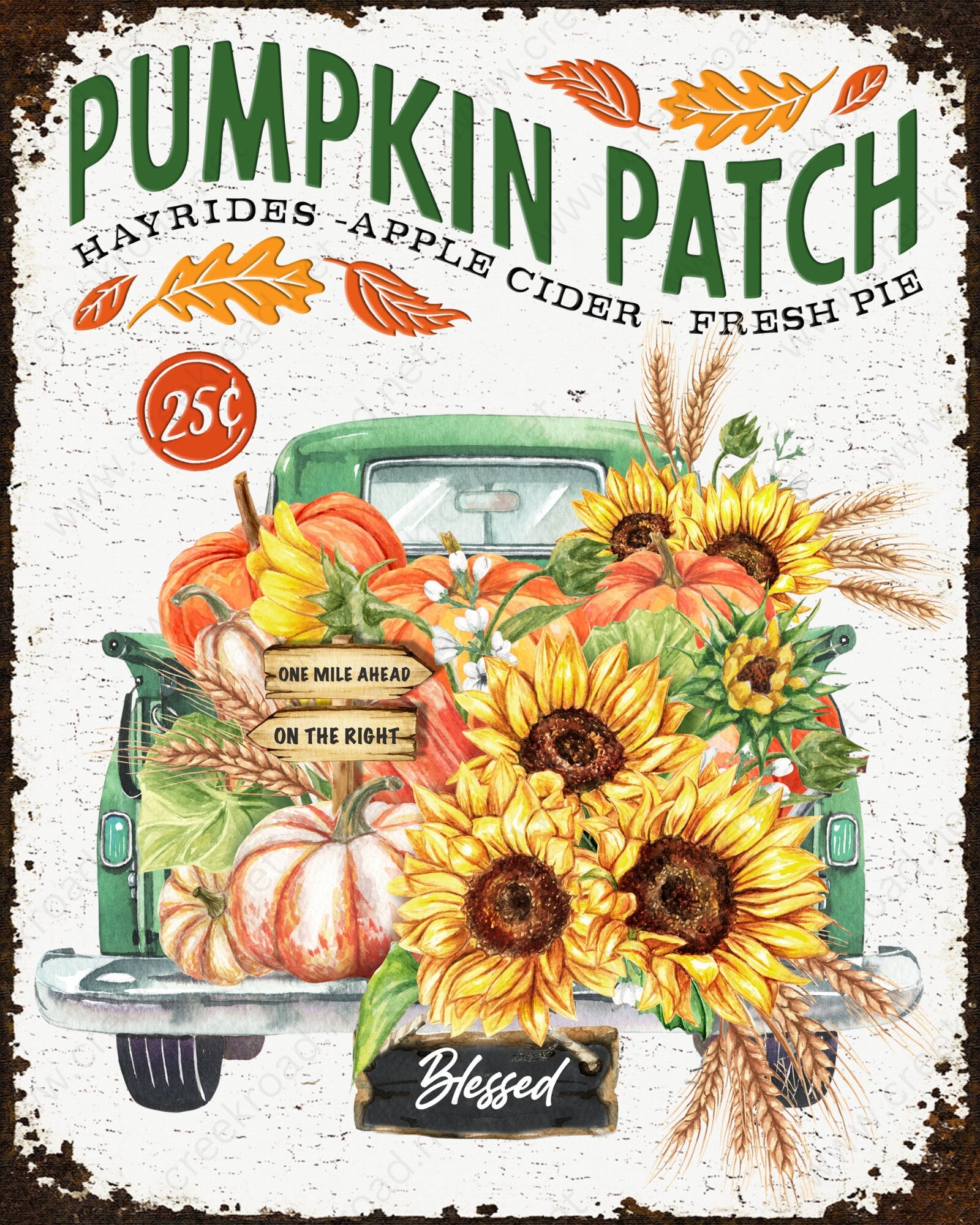 Pumpkin Patch Hayrides Apple Cider Fresh Pie 8"x10" Wreath Sign-Sublimation-Round-Fall-Autumn-Winter-Decor