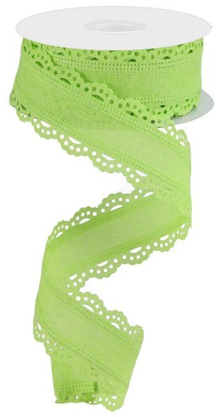 1.5" X 10Yd Wired Ribbon-Bright Green Scalloped Edge Royal Burlap-RGC1302H2-Wreaths-Crafts-Decor-Everyday