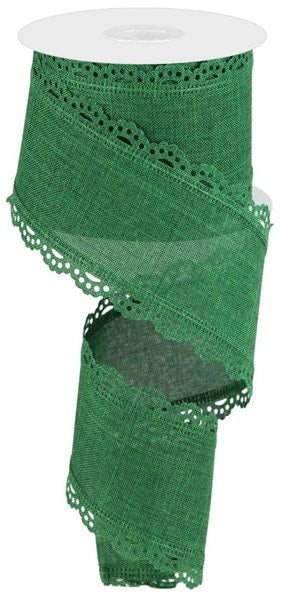 2.5" X 10Yd Wired Ribbon-Emerald Green Scalloped Edge Royal Burlap-RGC130306-Wreaths-Crafts-Decor-Valentines-Christmas