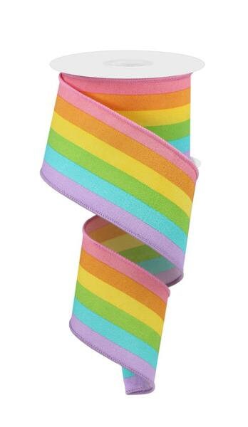 2.5" X 10Yd Wired Ribbon-Rainbow Vertical Stripe-RGE14543T-Wreaths-Crafts-Decor-Everyday