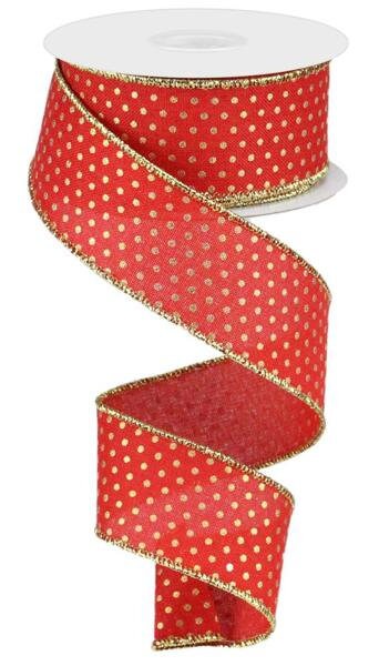 1.5" X 10Yd Wired Ribbon-Red Gold Royal Swiss Dots-RG0190724-Wreaths-Crafts-Decor-Everyday