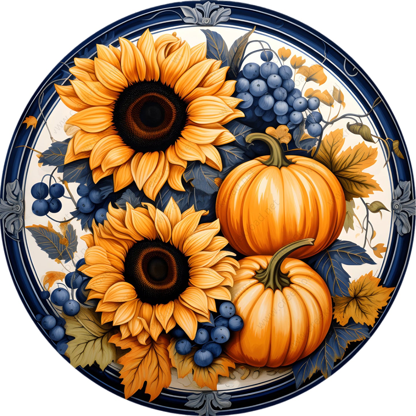 Fall Sunflower Pumpkin Blueberry Wreath Sign-Fall-Sublimation-Attachment-Round-Creek Road Designs