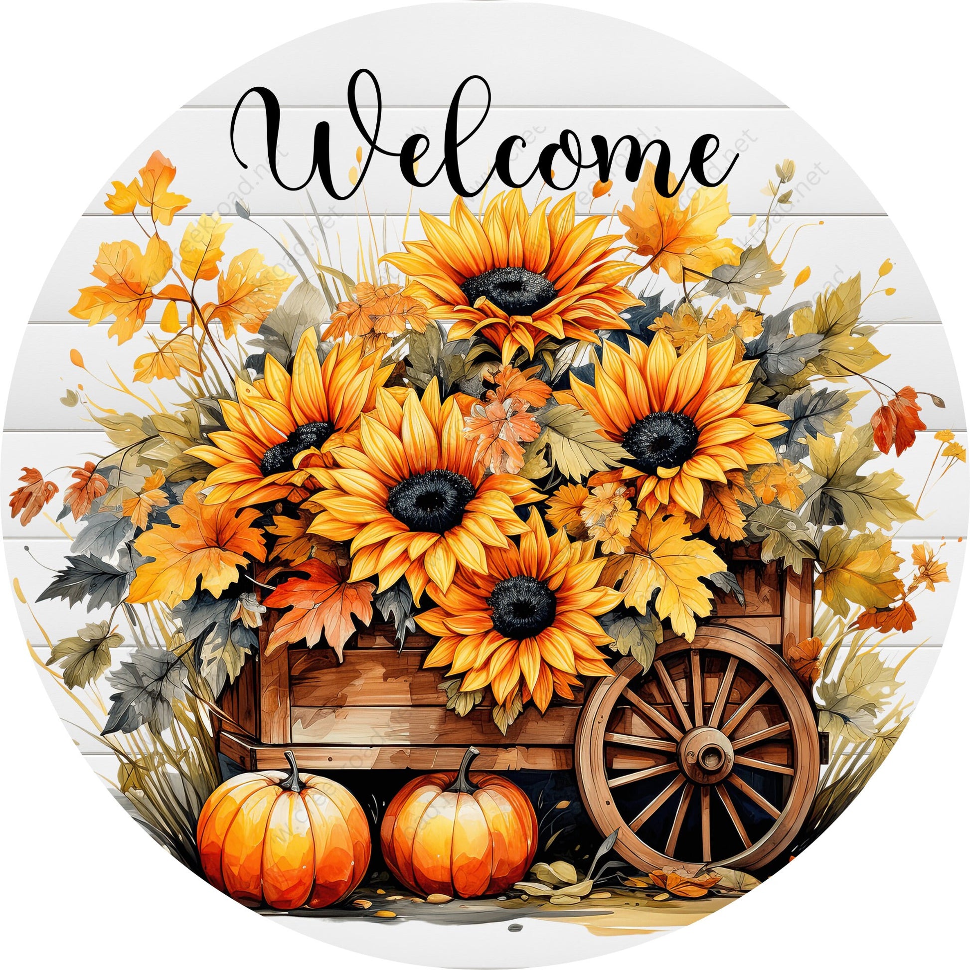 Welcome Fall Country Cart with Sunflowers Pumpkin Wreath Sign-Fall-Sublimation-Attachment-Round-Creek Road Designs