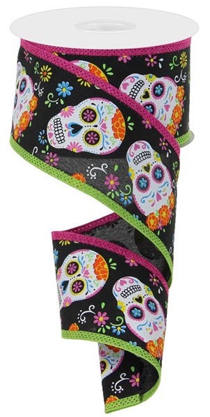 2.5" X 10Yd Wired Ribbon-Day Of The Dead/Royal-RGA825202-Fall