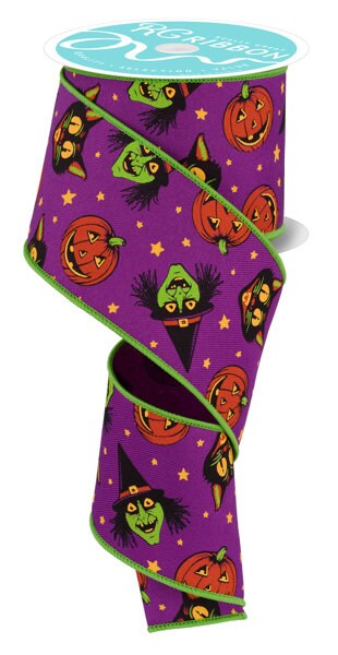 2.5" X 10Yd Wired Ribbon-Vintage Cat/Witch-RGE182823-Halloween/Fall