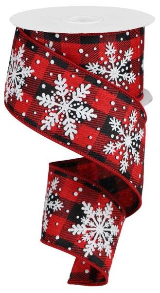 2.5" X 10Yd Wired Ribbon-Glittered Snowflakes On Royal-RG01764A9-Christmas