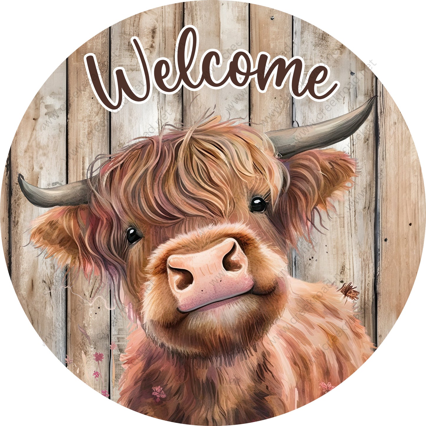 Welcome Highland Cow Wreath Sign-Sublimation-Round-Farm-Decor