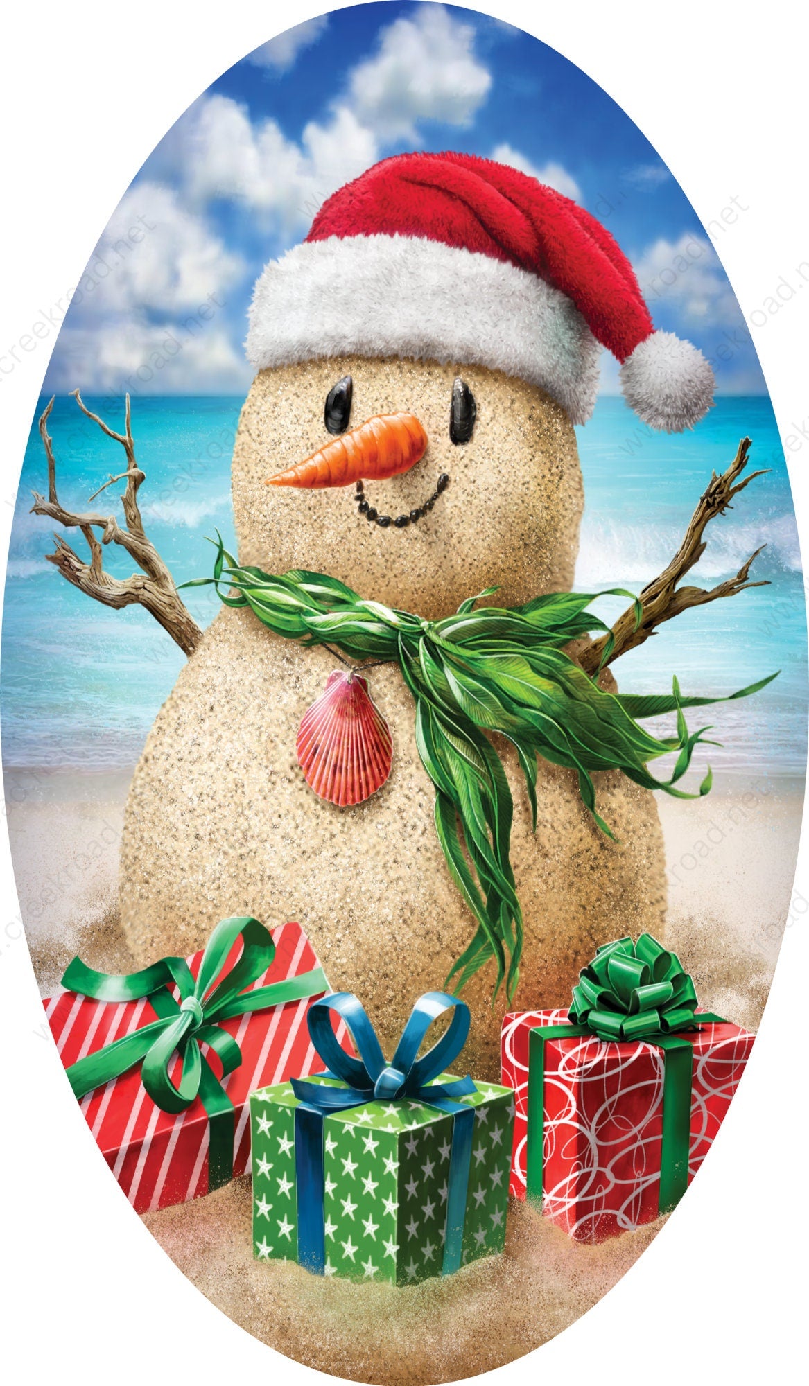 Sand Snowman at the Beach Wreath Sign 7"x12" Oval-Holiday-Sublimation-Attachment-Decor