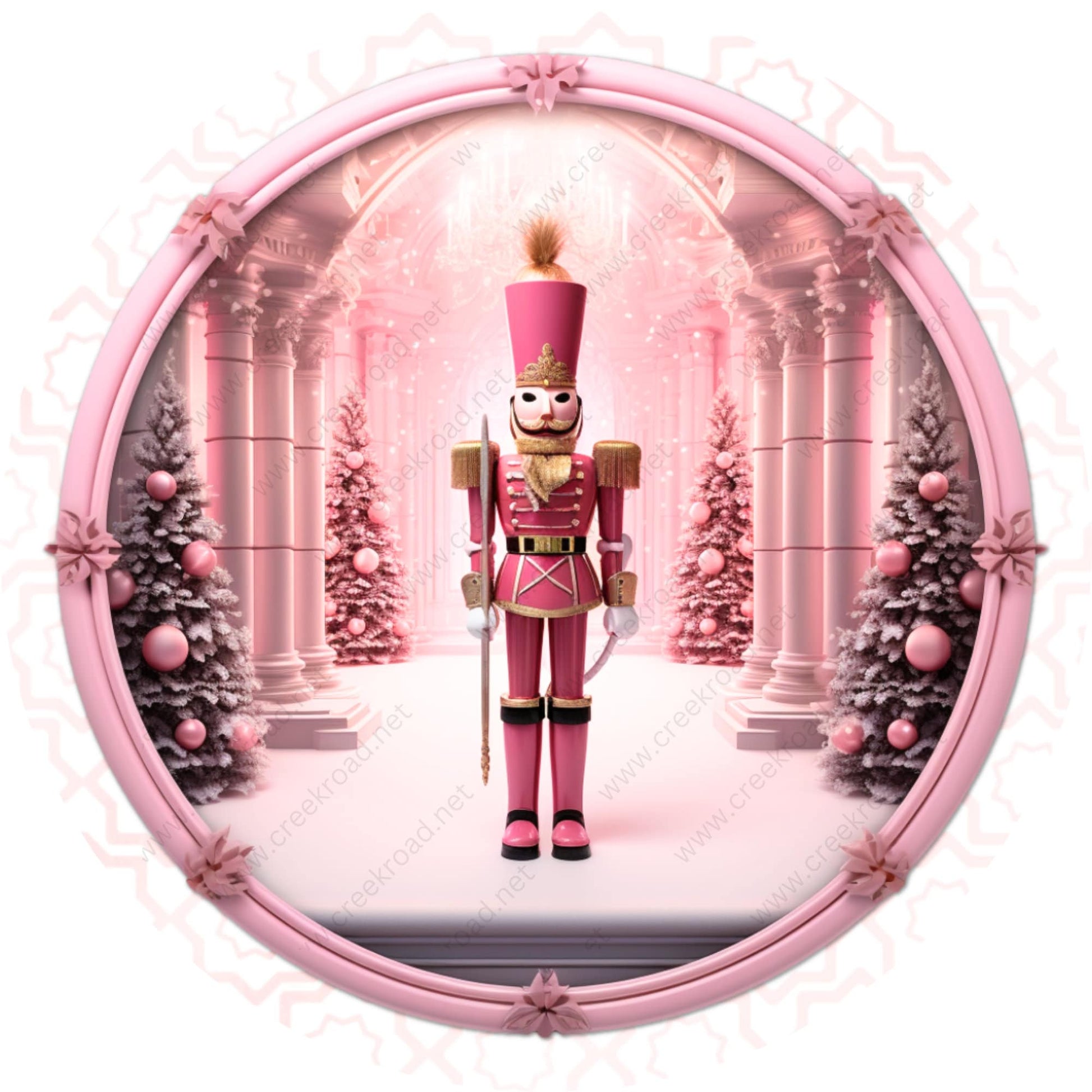 Pink Nutcracker Christmas Tree Background Wreath Sign-Holiday-Sublimation-Attachment-Decor