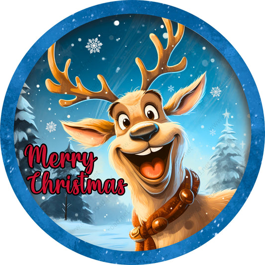 Merry Christmas Whimsical Smiling Reindeer Wreath Sign-Holiday-Sublimation-Attachment-Decor