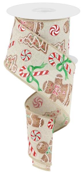 2.5" X 10Yd Wired Ribbon-Gingerbread W/Candy On Royal-RG0185218-Christmas