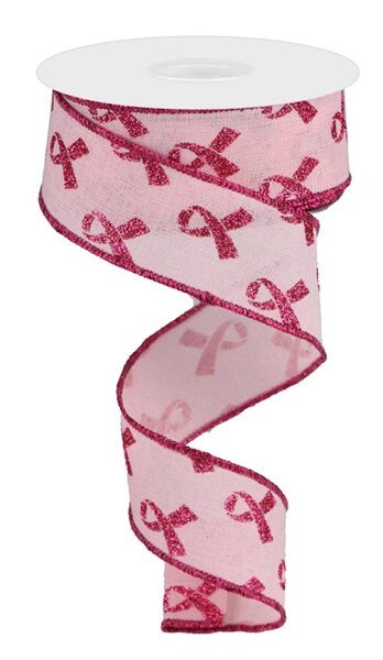 1.5" X 10Yd Wired Ribbon-Glitter Breast Cancer-RGC109415-Fall