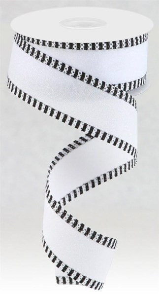 1.5" X 10Yd Wired Ribbon-Black White Shimmer Glitter/Stripe -RGA818727-Everyday