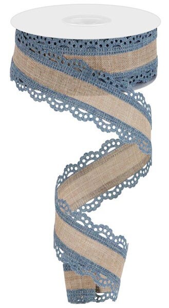 1.5" X 10Yd Wired Ribbon-Denim Lt. Beige Scalloped Edge Royal Burlap-RGA1541NT-Fall